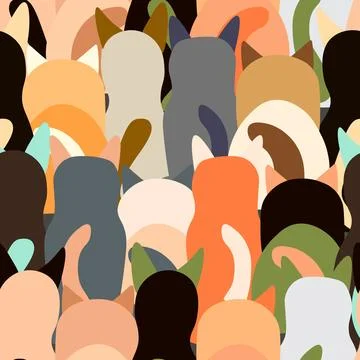 Seamless pattern with cute kitten print. Different scandy cats on color Stock Illustration