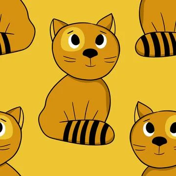 Seamless pattern with cute kitten print. Different cats on color background 스톡 일러스트