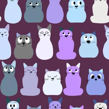 Seamless pattern with cute kitten print. Different scandy cats on color 스톡 일러스트