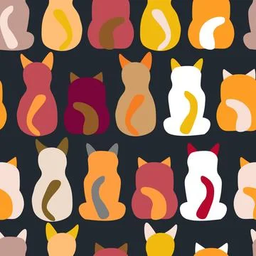 Seamless pattern with cute kitten print. Different scandy cats on color Stock Illustration