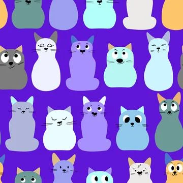 Seamless pattern with cute kitten print. Different scandy cats on color Stock Illustration