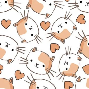 Seamless pattern with cute Kittens and hearts. Creative childish pink texture Illustrazione stock