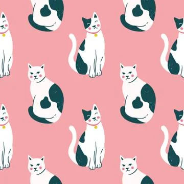 Seamless pattern with cute kittens. Creative childish texture. Stock Illustration