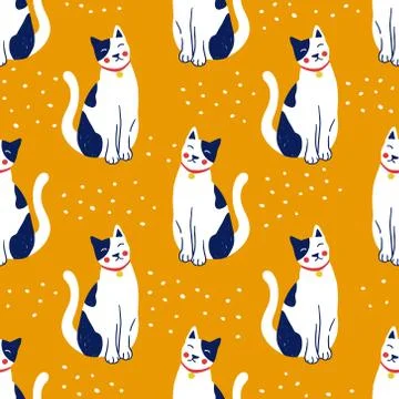 Seamless pattern with cute kittens. Creative childish texture. Stock Illustration