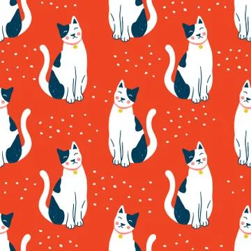 Seamless pattern with cute kittens. Creative childish texture. Stock Illustration