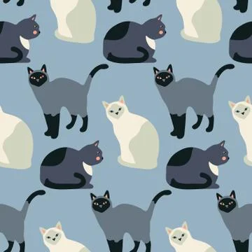 Seamless pattern with cute kittens. Creative childish texture. Stock Illustration