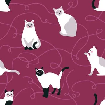Seamless pattern with cute kittens. Creative childish texture. 스톡 일러스트