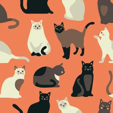 Seamless pattern with cute kittens. Creative childish texture. Stock Illustration