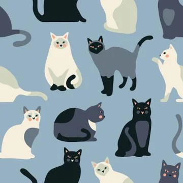 Seamless pattern with cute kittens. Creative childish texture. Stock Illustration