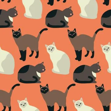 Seamless pattern with cute kittens. Creative childish texture. Stock Illustration