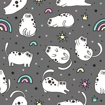 Seamless pattern with cute kittens. Creative childish texture. Great for fabric 스톡 일러스트