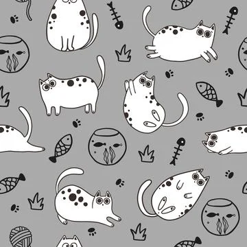 Seamless pattern with cute kittens. Creative childish texture. Great for fabric Illustrazione stock