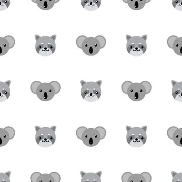 Seamless pattern with cute koala and raccoon. Vector illustration for design. イラスト素材
