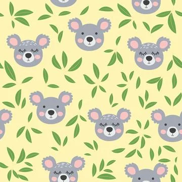 Seamless pattern with cute koala animal faces. Illustration in boho style, dr Stock Illustration