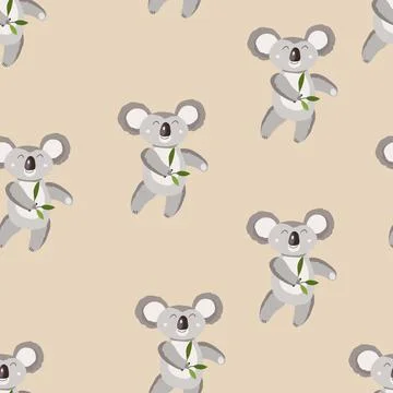 Seamless pattern with cute koala baby on color background. Funny australian Stock Illustration