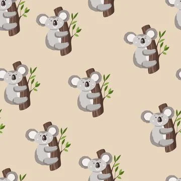 Seamless pattern with cute koala baby on color background. Funny australian Illustrazione stock
