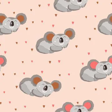 Seamless pattern with cute koala baby and hearts on color background. Funny Illustrazione stock