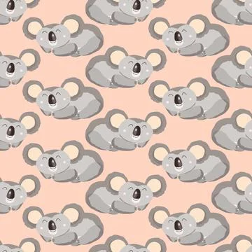 Seamless pattern with cute koala baby on color background. Funny australian Stock Illustration