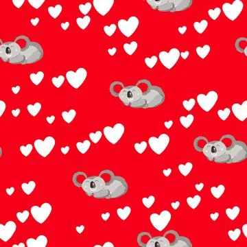 Seamless pattern with cute koala baby and hearts on color background. Funny Illustrazione stock