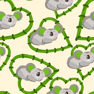 Seamless pattern with cute koala baby and hearts on color background. Funny Stock Illustration