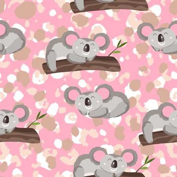 Seamless pattern with cute koala baby on colorful camouflage background. Funny イラスト素材