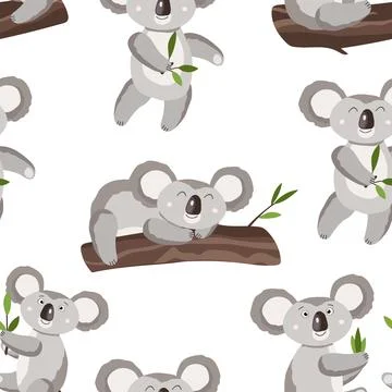 Seamless pattern with cute koala baby on white background. Funny australian イラスト素材