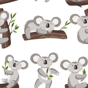 Seamless pattern with cute koala baby on white background. Funny australian イラスト素材