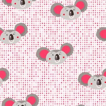 Seamless pattern with cute koala baby and hearts on white polka dots background イラスト素材