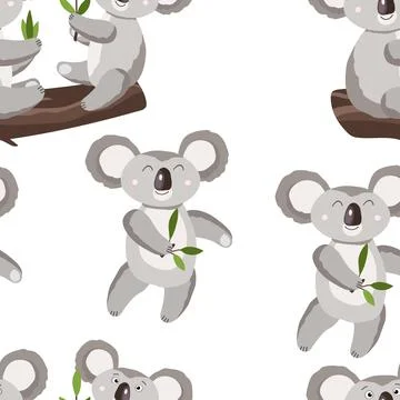 Seamless pattern with cute koala baby on white background. Funny australian 库存插图