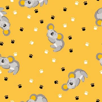 Seamless pattern with cute koala baby and footprint on color background. Funny 库存插图