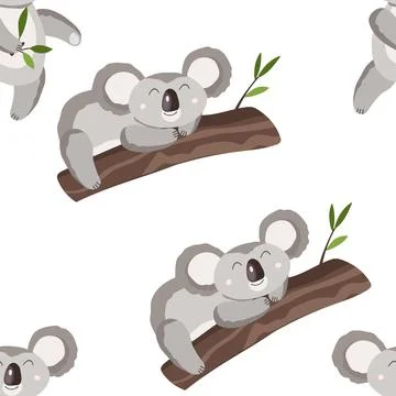 Seamless pattern with cute koala baby on white background. Funny australian イラスト素材