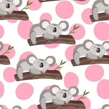 Seamless pattern with cute koala baby on color background. Funny australian Stock Illustration