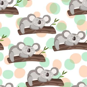 Seamless pattern with cute koala baby on color background. Funny australian イラスト素材