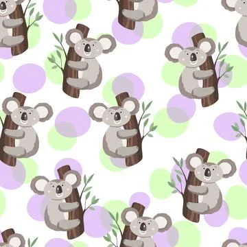 Seamless pattern with cute koala baby on color background. Funny australian イラスト素材