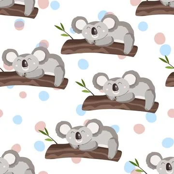 Seamless pattern with cute koala baby on color background. Funny australian イラスト素材