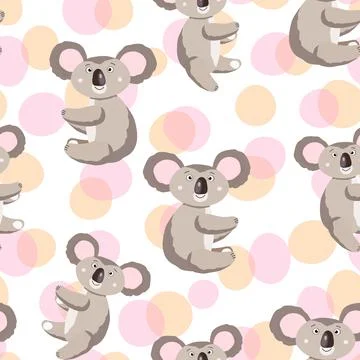 Seamless pattern with cute koala baby on color background. Funny australian Stock Illustration