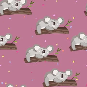 Seamless pattern with cute koala baby on color background. Funny australian 스톡 일러스트