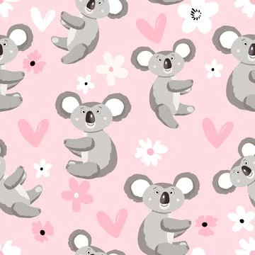 Seamless pattern with cute koala baby on color background. Funny australian Illustrazione stock