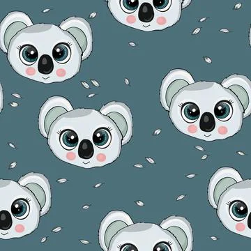 Seamless pattern with cute koala baby on color background. Funny australian Illustrazione stock