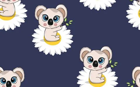 Seamless pattern with cute koala baby on color background. Funny australian Stockillustratie