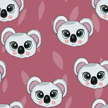 Seamless pattern with cute koala baby on color background. Funny australian Stock Illustration