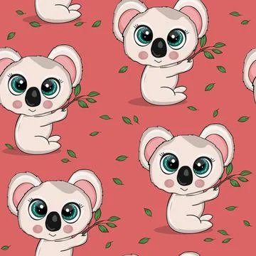 Seamless pattern with cute koala baby on color background. Funny australian Stock Illustration