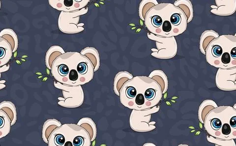 Seamless pattern with cute koala baby on color background. Funny australian Stockillustratie