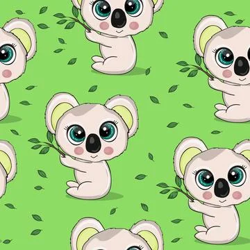 Seamless pattern with cute koala baby on color background. Funny australian Stockillustratie
