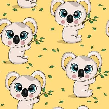 Seamless pattern with cute koala baby on color background. Funny australian Illustrazione stock