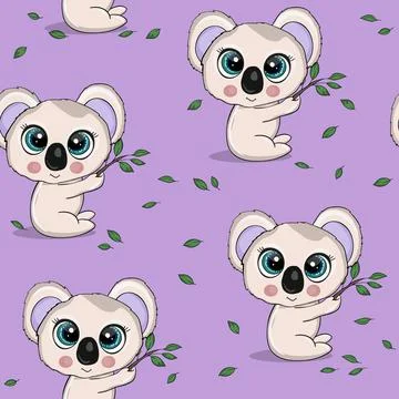 Seamless pattern with cute koala baby on color background. Funny australian イラスト素材