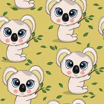 Seamless pattern with cute koala baby on color background. Funny australian Illustrazione stock