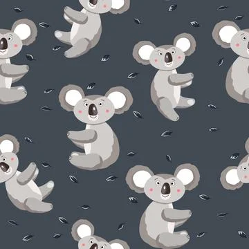Seamless pattern with cute koala baby on color background. Funny australian イラスト素材