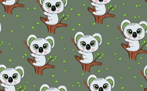 Seamless pattern with cute koala baby on color background. Funny australian イラスト素材
