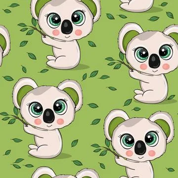 Seamless pattern with cute koala baby on color background. Funny australian イラスト素材